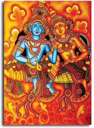 PIXELARTZ Canvas Painting - Radha Krishna Mural Painting - Without Frame Digital Reprint 23 inch x 18 inch Painting