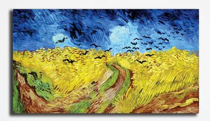 PIXELARTZ Canvas Painting - Wheatfield With Crows - Vincent Van Gogh - Without Frame Digital Reprint 12 inch x 23 inch Painting