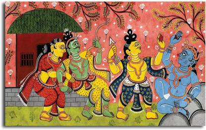 PIXELARTZ Canvas Painting - Madhubani Painting - Ramayana Itihasas - Without Frame Digital Reprint 8 inch x 12 inch Painting