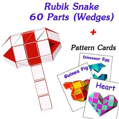 Genrc Snake Twist Puzzle 60 Wedges (Parts) with Pattern Cards Standard Size 1.3 inch for each Part