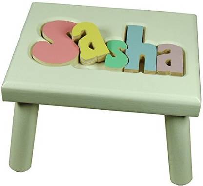 Genrc White Painted Name Puzzle Stool of Maple Wood