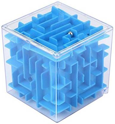 Genrc New 3D Cube Puzzle Maze Toy Hand Game Case Box Brain Fidget Toys Good Stress Reliever (Blue)