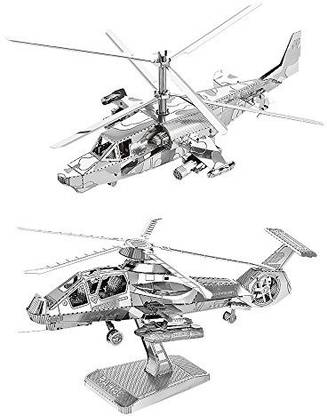 Genrc 2pcs 3D Metal Puzzle KA-50 Helicopter + RAH-66 Stealth Helicopter Model Kits D21123-28 DIY 3D Laser Cut Jigsaw Toy