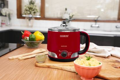 Clearline 8-in-1 Multi-cook Kettle : Wine Red Colour - One Appliance : Multiple Function Stainless Steel Steamer