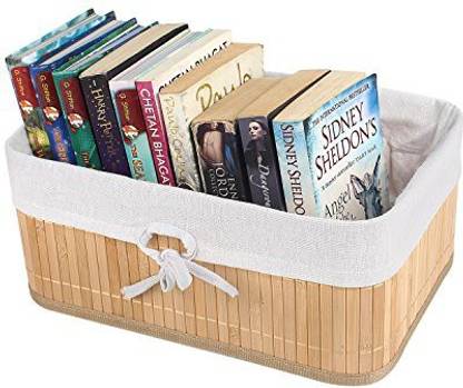 HomeStorie Bamboo Eco-Friendly Foldable Natural Bamboo Storage Basket Bins Organizer Storage Basket