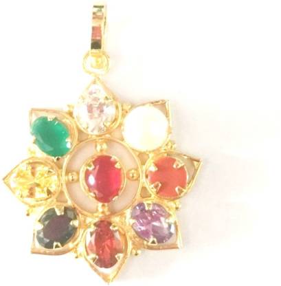 MNA Navratna Locket / Precious Navratna Pendant / Gemstone Locket Brass Pearl Stone Pendant