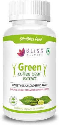 Bliss Welness Slim Bliss Pure Green Coffee Bean Extract 50% CGA Powder Weight Loss / Appetite Control Health Supplement - 120 Vegetarian Capsules