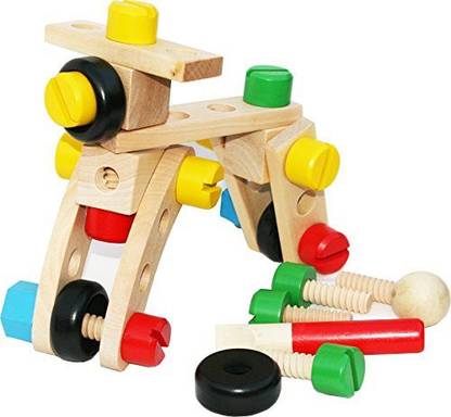 Genrc Wooden Nut And Bolt Building Blocks Construction Kit 30 Pieces With A Bag- Large Size - Wooden Building Set - Wooden Toys 4 Year