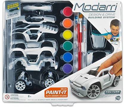 Modarri Delux Paint It Auto Design Studio | Paint Build Your Own Toy Car | Creative Stem Art Craft Kit | Includes Paints Brushes | Make