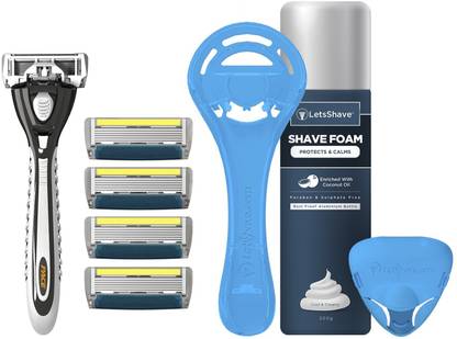 Dorco Letsshave Pace 6 Plus Shaving Razor + Pack of 4 blades+ 200 gm Shave Foam + razor stand + Razor Cap