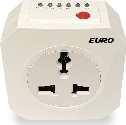 Euro Controls Socket Type Auto Power Cut off Countdown Timer Switch 16A 220v 6 Preset Time options & Multiple Time addition functions - Universal Socket - Plug & Play Indoor Plug-In Electronic Timer Switch
