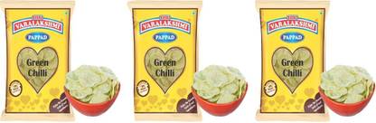 Varalakshmi Green Chilli Flavoured Sabudana Papad Pack of 3(300 Grams) Masala Papad (Pack of 3)