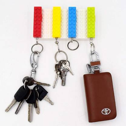 SpiderJuice Creative Popular Brick Building Block Keychain Keys Holder with LED Light and Base to Mount Hang on Wall Do not Forget Keys Anymore Key Chain