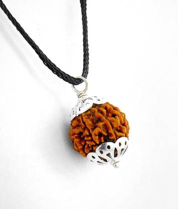SSG Collections | 4 Mukhi/Faced Rudraksha Pendant, Nepal Originated, With Silver Coated Capping And GJSPC Lab Certificate | 100% Original & Natural Rudrakash | Wood Pendant