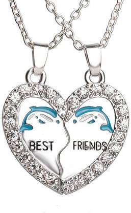 Young & Forever Best Bitches Best Friends Forever BFF Heart Pendant Necklace Silver Cubic Zirconia Alloy Pendant