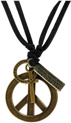rich & famous Hollow Peace Symbol Design adjustable Leather For Men & Boys Alloy Pendant