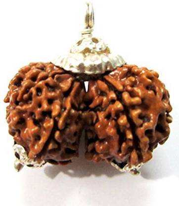 SSG Collections | Gauri Shankar Rudraksha With Silver Coated Capping And Lab Certificate, Nepal Originated Rudraksh | 100% Original & Natural Rudrakash | Wood Pendant