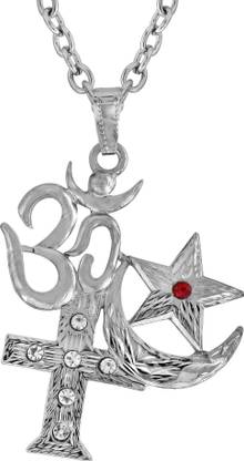 RN Silver Plated CZ Secular Om Shanti om Shahrukh Khan inspired Pendant With Chain Men and women Silver Cubic Zirconia Brass Pendant