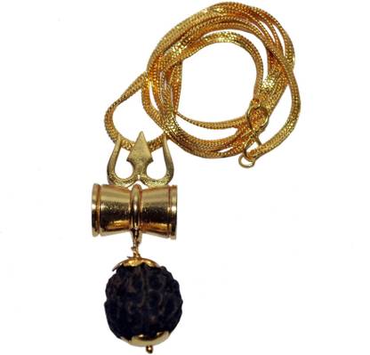 Real Seed Shiv Shakti Kavach - Rudraksha Trishula Damru Locket with Gold Plated Chain Gold-plated Brass Pendant