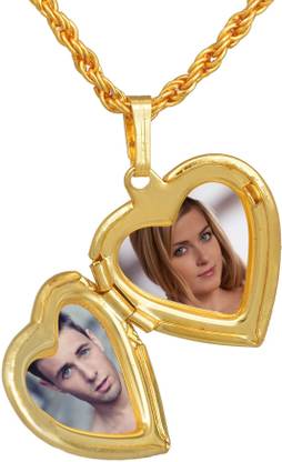 RN Gold Plated Love in my Heart Lovely Photo added Locket Pendant Jewellery for Men and Women Gold-plated Brass Locket
