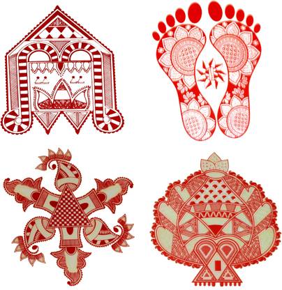 oramsa Traditional Rangoli Mandana Floor Sticker ( size - 17X17 cm ) set of Four, Rangoli Stencil