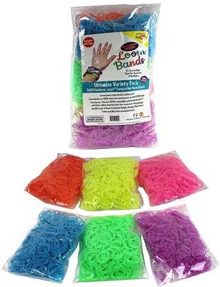 Loom Bands Rubber 3600 Glow In The Dark Neon Rubber Band Refill Value Pack With Clips (600 Each Of 6 Colors) Latex Free