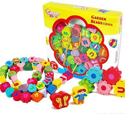 Vytung Wooden Lacing Pop Beads Toddlers String Lace Large Big Alphabet Letter Threading Beading Kit Wood Stringing Beads for Kid