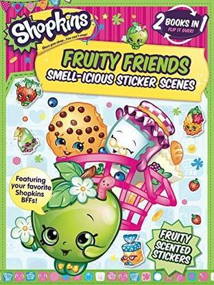 Shopkins Fruity Friends Strawberry Kiss's (2 in 1 Book) with Boxed Sticker Activity Kit and Uno Card Game Bundle