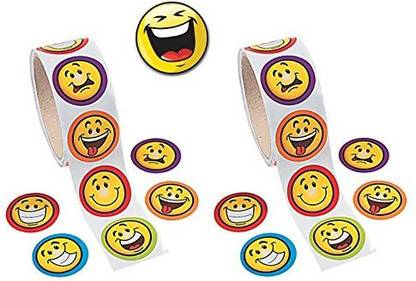Mixed 200 Colorful Goofy Smiling Face Stickers and a Smiley Face Button