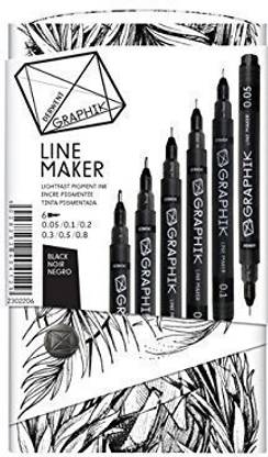 Derwent Graphik Line Maker Marker Pen BLACK GRAPHIC PACK OF 6 0.05 0.1 0.3 0.5