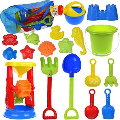 FUN LITTLE TOYS 19 Pcs Kids Beach Sand Toys Set With Sand Water Wheel, Beach Molds, Beach Bucket And Beach Shovel Tool Kit, Sandbox Toys For Tod