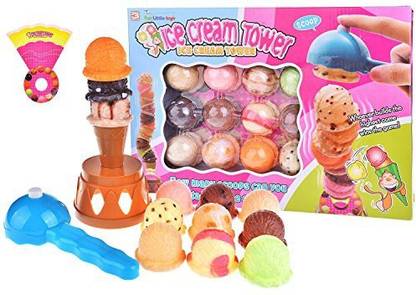 FUN LITTLE TOYS Ice Cream Tower Balancing Game Stacking Game For Kids With Scooper Birthday