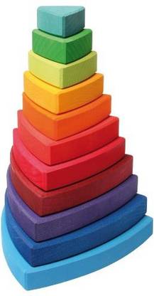 Genrc Grimm'S Large Wooden Triangular Conical Tower (Wankel), 11-Piece Rainbow Colored Stacker, Made In Germany