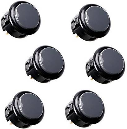 Genrc Sanwa 6 Piece Original Japan Obsf-30 Push Button 30Mm Buttons For Arcade Joystick Controller & Video Game Console (Black & Gray)