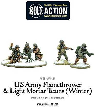Bolt Action Warlord Games, Us Army Flamethrower & Light Mortar Teams (Winter) , Wargaming Miniatures