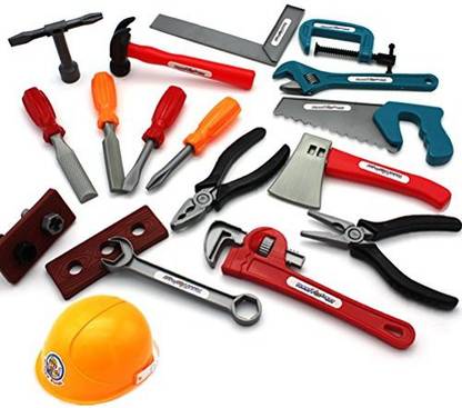 Odowalker Kids Realistic 22Pcs Plastic Construction Tool Toy Sets Pretend Play Toys Helmet, Screwdriver, Pliers, Wrench,Etc For Little Boy