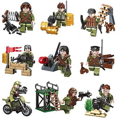 Genrc Army Minifigures Lego-Compatible Set - 9Pcs Army Minifigures And 50+Pcs Military Weapons/Accessories Building Blocks Toys