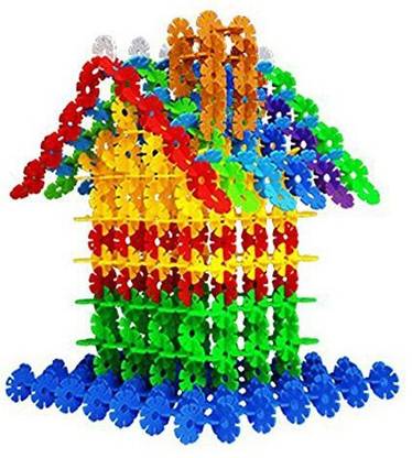Dazzling Toys Multicolor Snowflake Building Blocks Set 100 Pc - Colorful Interlocking Stackable Childrens Building Block Kit - Variety Pack Of