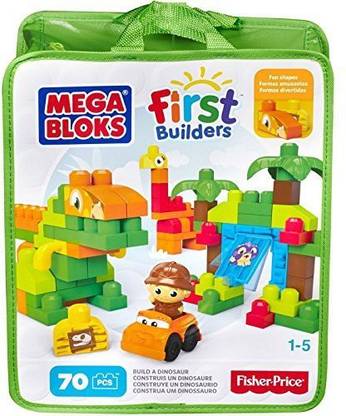 Mega Bloks By Fisher-Price First Builders Dinosaur Building Set With Storage Bag| Unique 70 Piece Building Blocks Set For Super Fun And Edu