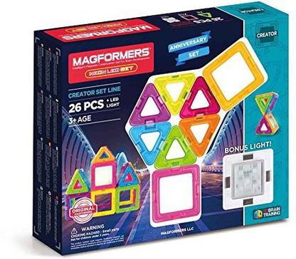 Magformers Neon (26 Piece) + Bonus Light Magnetic Building Blocks, Educational Magnetic Tiles Kit , Magnetic Construction Stem Toy Set