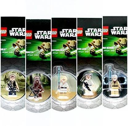 LEGO Set Of 5 Luke Skywalker, Han Solo, Chewbacca, Princess Leia & Obi-Wan Kenobi 2013 Star Wars Magnet Minifigures Collection