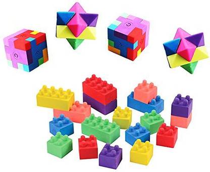 LoveInUSA Cube Puzzle Eraser, 3 Styles Mini Colorful Geometric 3D Shape Cube Puzzle Pencil Rubbers Building Blocks Erasers