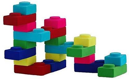 Rubbabu 100% Natural Rubber Foam Basix Building Blocks Set- Safe Soft Squishy Childrens Building Block Toy With Fuzzy Tactile Surface