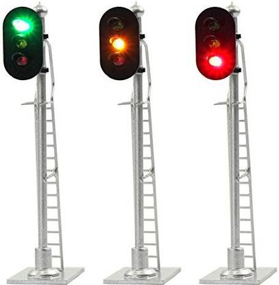 Evemodel Jtd873Gyr 3Pcs Model Railroad Train Signals 3-Lights Block Signal Ho Scale 12V Green-Yellow-Red Traffic Lights For Train Layout