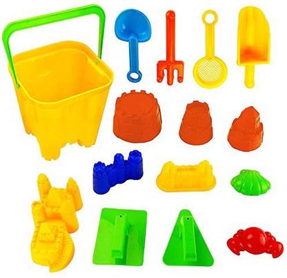 Liberty Imports 15 Piece Sand Castle Building Kit - Beach Toys Set With Large Bucket, Rake, Shovels, Molds And More