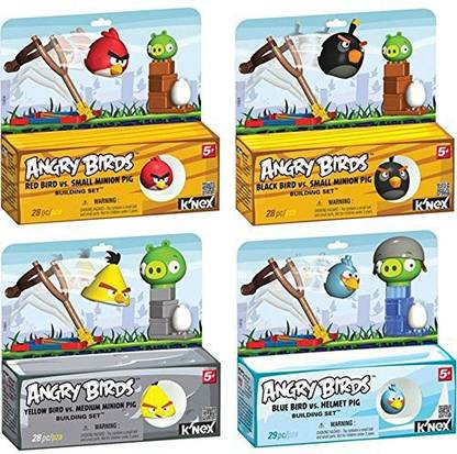 Angry Birds K'Nex Black Red Blue Yellow Bird Vs. Pig 4 Building Set Toy Bundle