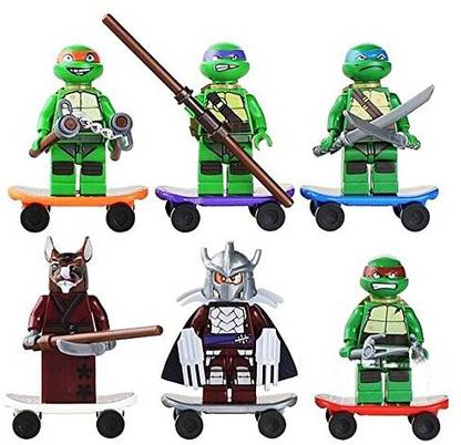 Genrc Kopf Teenage Mutant Ninja Turtles Collection Set 6Pcs With Skateboard Bricks Building Blocks Figures Toys