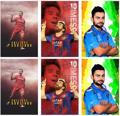 Set of 6 posters rolled in a tube with Philippe Coutinho footballer design and Lionel Messi Fan Art FCB 10 design, |Frames are not included, Home Decor and Office Designs (12 X 18 Inches) E214 Paper Print