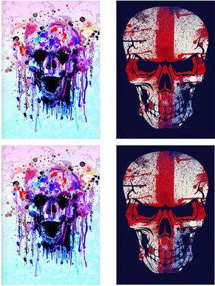 Combo Posters Set Of 4 Rolled Posters with Skull colours splashed design No Frames Included, Office And Home Decor (12 X 18 Inches) Design D442 Paper Print