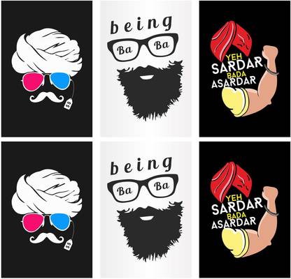 Set of 6 posters rolled in a tube with Turban moustache design, and Being baba design, |Frames are not included, Home Decor and Office Designs (12 X 18 Inches) E707 Paper Print
